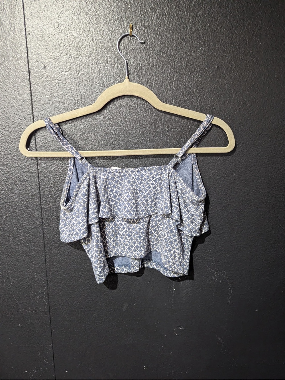 Roxy Blue Patterned Ruffle Crop Top - Picture 2 of 3